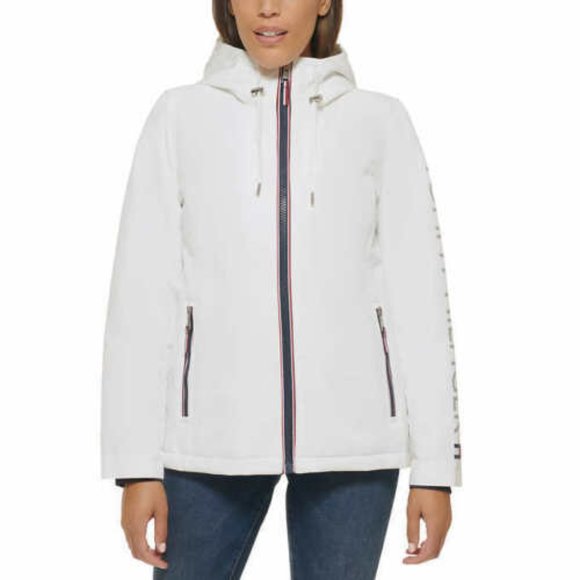 NWT Women's Softshell Hooded Lined Jacket White Tommy Hilfiger - Picture 2 of 11